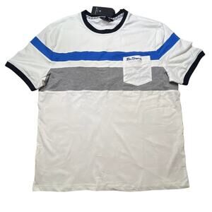 Ben Sherman Men's Stripe Color Block T-Shirt Blue Grey White Size Large L New